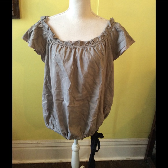 YA DA NWT Gray Gathered Cotton/Silk Top Size L - Picture 1 of 16